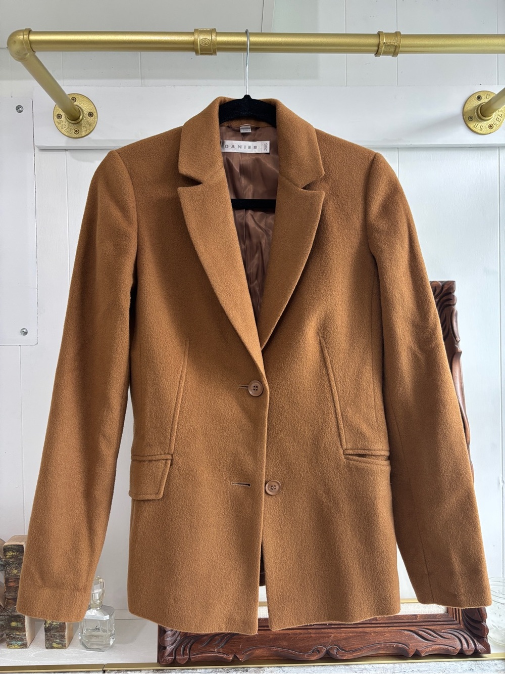 Danier 100% Wool Jacket Blazer Camel Brown Tan Extra Small Office Chic Classic